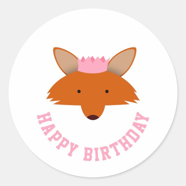 Happy Birthday Fox Runder Aufkleber (Vorderseite)