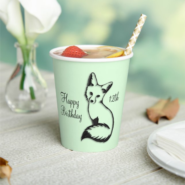 Happy Birthday Fox w Age Green Pappbecher (In Situ)