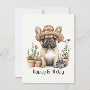 Happy Birthday Französisch Bulldog Gärtnern Blume Postkarte