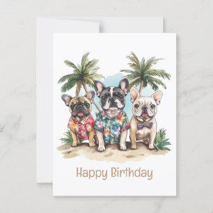 Happy Birthday Französisch Bulldogs tragen Hawaiia Postkarte