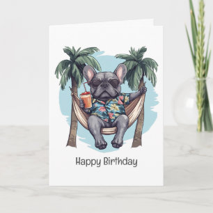 Happy Birthday Französische Bulldogge auf Hawaii-S Karte