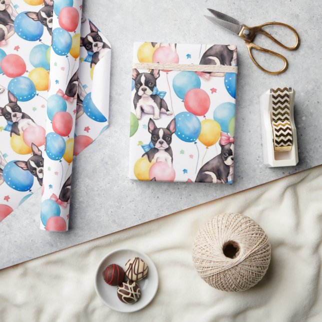 Happy Birthday French Bulldog Geschenkpapier (Kunsthandwerk)