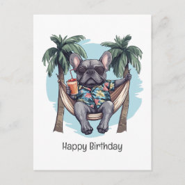 Happy Birthday French Bulldog In Hawaiian Top Postkarte