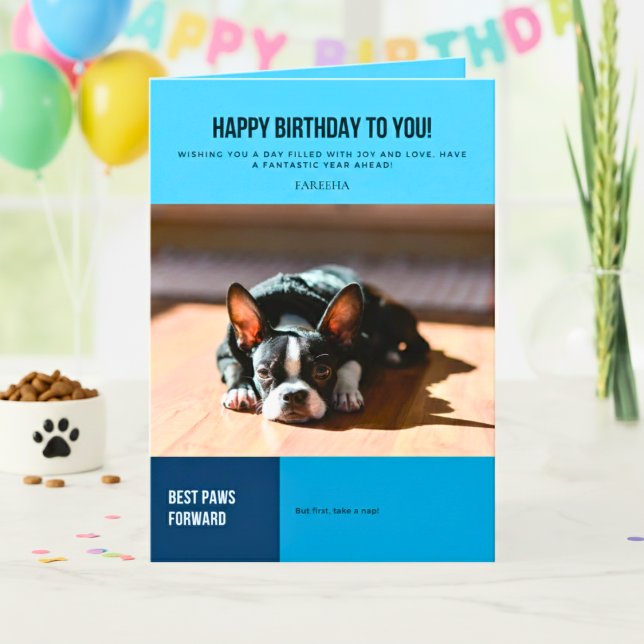Happy Birthday French Bulldog Karte (Happy Birthday French Bulldog Balloons and Flower Card)