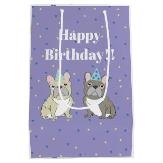 Happy birthday French, bulldog Mittlere Geschenktüte