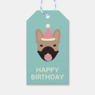 Happy Birthday French Bulldog Party Hat Geschenkanhänger
