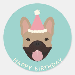 Happy Birthday French Bulldog Party Hat Runder Aufkleber
