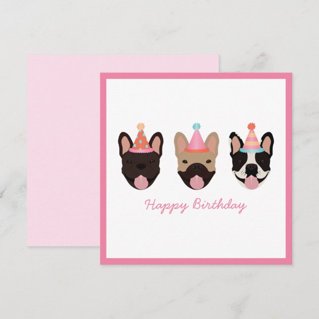 Happy Birthday French Bulldog Party Hats Pink (Vorne/Hinten)