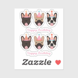 Happy Birthday French Bulldog Party Hats Pink Aufkleber