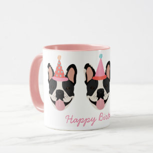 Happy Birthday French Bulldog Party Hats Pink Tasse