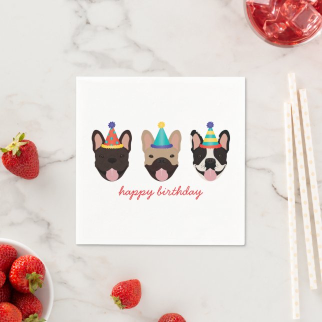 Happy Birthday French Bulldog Party Hats Red Serviette (Beispiel)