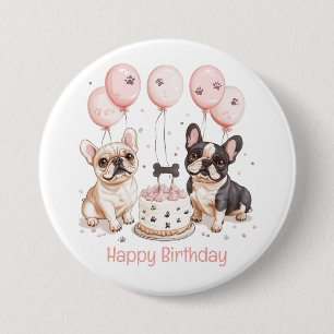 Happy Birthday French Bulldogs Birthday Cake Pink Button