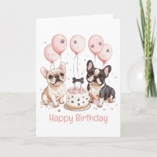Happy Birthday French Bulldogs Birthday Cake Pink Karte