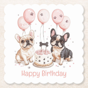 Happy Birthday French Bulldogs Birthday Cake Pink Untersetzer