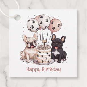 Happy Birthday French Bulldogs Party Hats Geschenkanhänger