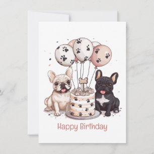 Happy Birthday French Bulldogs Party Hats Karte