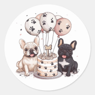 Happy Birthday French Bulldogs Party Hats Runder Aufkleber