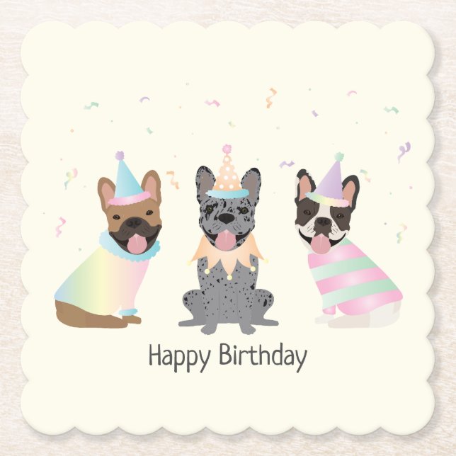 Happy Birthday French Bulldogs Untersetzer (Vorderseite)