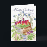 Happy Birthday Friend Blume Bucket Bouquet Card Karte<br><div class="desc">Ein alter,  rustikaler Eimer voller blühender Blume in Aquarell. Finden Sie dieses Design auch auf Geburtstagskarten! Fun fröhliches Federdesign für Geschenke.</div>
