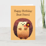 Happy Birthday Friend Hedgehog Hug, Hedgehug Karte<br><div class="desc">Happy Birthday Friend a Hedgehog Hug or a Hedgehug with a cute little cartoon hedgehog holding a bouquet of flowers</div>