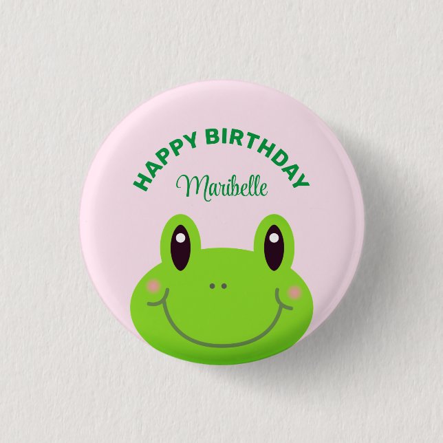 Happy Birthday Frog Niedlich Pink Button (Vorderseite)