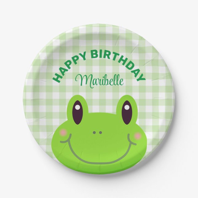Happy Birthday Frog Niedlich Pink Pappteller (Vorderseite)