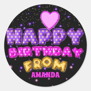 Happy Birthday From Name Balloon Pink Confetti Runder Aufkleber