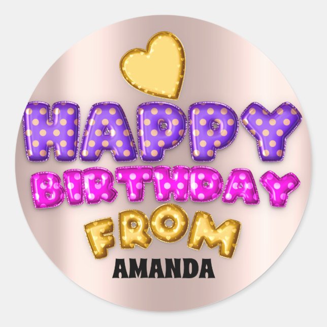 Happy Birthday From Name Balloon Rose Goldenes Her Runder Aufkleber (Vorderseite)