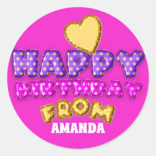 Happy Birthday From Name Balloons Pink Heart Runder Aufkleber