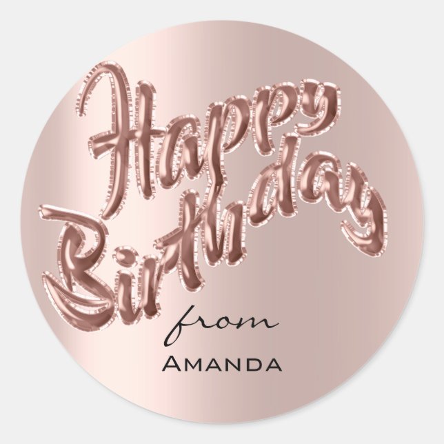 Happy Birthday From Name Balloons Rose Pink Runder Aufkleber (Vorderseite)