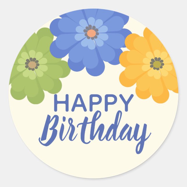 Happy Birthday Frühlingsblüten Klassischer Round S Runder Aufkleber (Vorderseite)