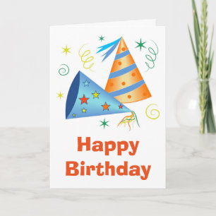 Happy Birthday Fun Blue and Yellow Hats Karte