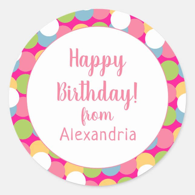 Happy Birthday Fun Colorful aus dem Namen Runder Aufkleber (Vorderseite)