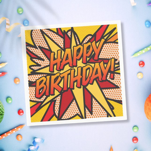 HAPPY BIRTHDAY Fun Colorful Comic Book Serviette (HAPPY BIRTHDAY Fun Colorful Comic Book Napkins)