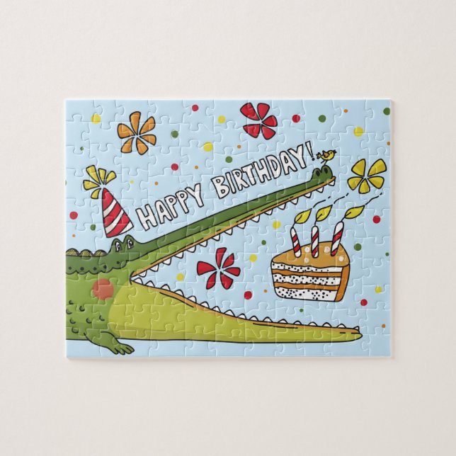 Happy Birthday Fun Crocodile Cartoon Illustration (Horizontal)