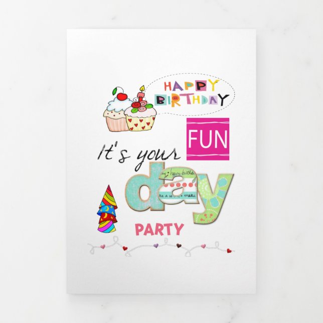 Happy Birthday FUN Cupcake Tri-Fold Card Dreifach Gefaltete Karte (Cover)