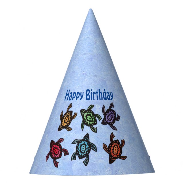 Happy Birthday Fun Group Turtles Farbenfrohe Musch Partyhütchen (Vorderseite)