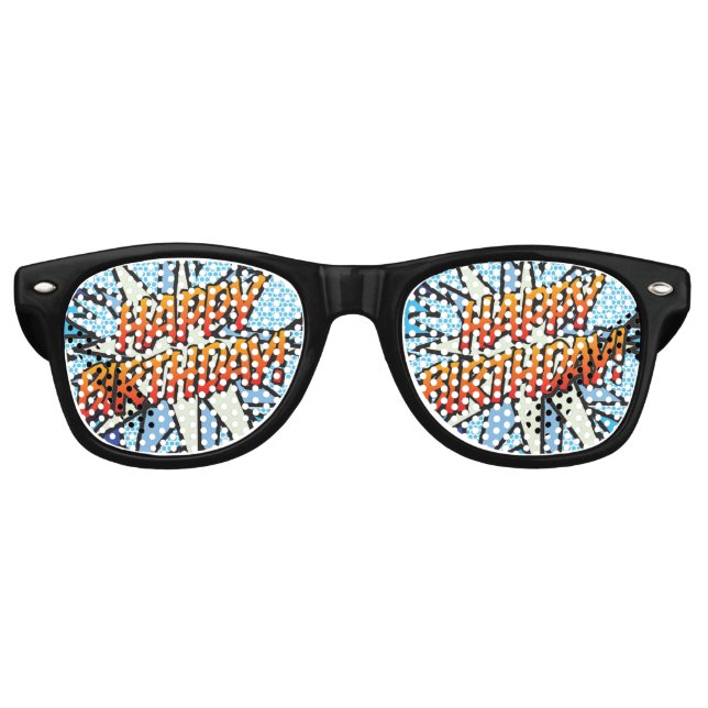 HAPPY BIRTHDAY Fun Modern Comic Book Blue Partybrille (Vorderseite)
