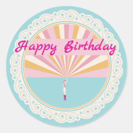 Happy Birthday Fun Party Cup, Pink Rainbow Runder Aufkleber