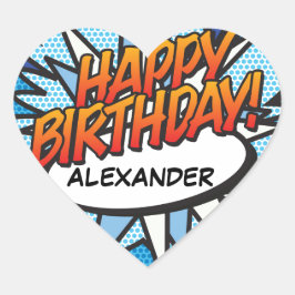 HAPPY BIRTHDAY Fun Retro Comic Book Herz-Aufkleber