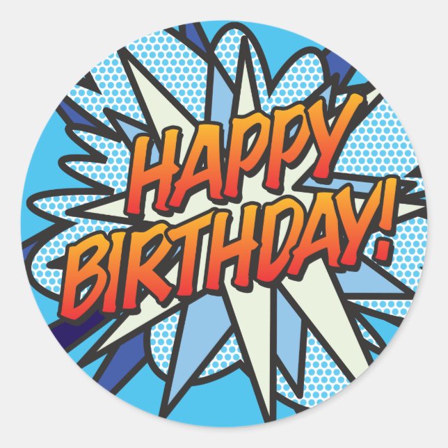 HAPPY BIRTHDAY Fun Retro Comic Book Runder Aufkleber (Vorderseite)