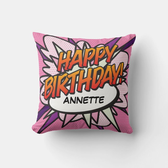 HAPPY BIRTHDAY Fun Retro Comic Pop Art Kissen (Vorderseite)