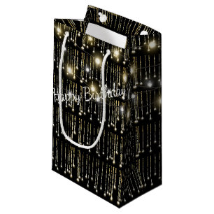 Happy Birthday funkelnde Lichter auf schwarz Kleine Geschenktüte