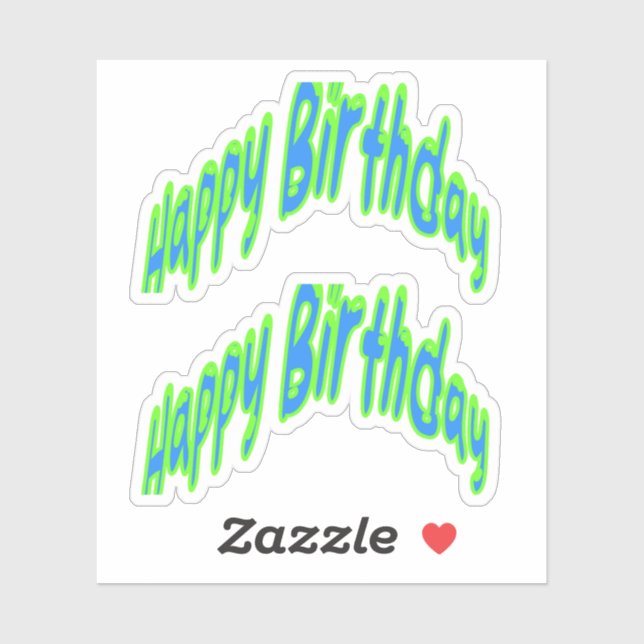 Happy Birthday Funky Text Blue/Green Aufkleber (Blatt)