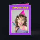 Happy Birthday Funny 80er Retro Frauenfoto Feiertagskarte<br><div class="desc">Kennen Sie jemanden,  der noch bodacious ist und den 80er liebt? Schicken Sie diese unglaublich witzig Frau mit 80er große Haare und Mode in einem Party,  um ihnen einen guten Geburtstag zu wünschen!</div>