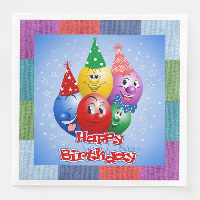Happy Birthday Funny Balloons Serviette (Vorderseite)