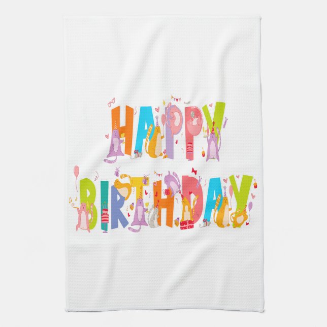 Happy Birthday Funny Cat Lover Bday Celebration Geschirrtuch (Vertikal)