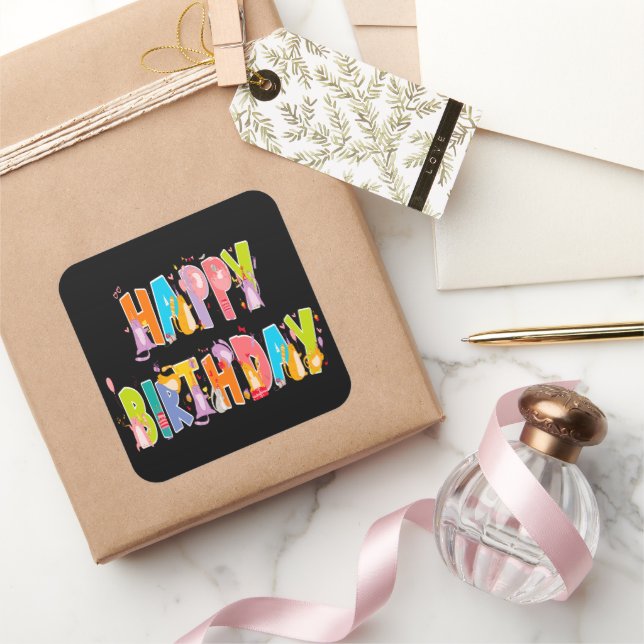 Happy Birthday Funny Cat Lover Bday Celebration Quadratischer Aufkleber (Schenken)