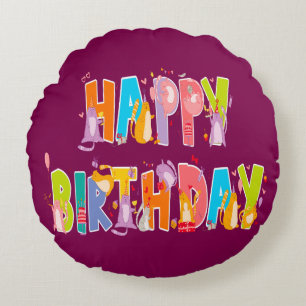 Happy Birthday Funny Cat Lover Bday Celebration Rundes Kissen
