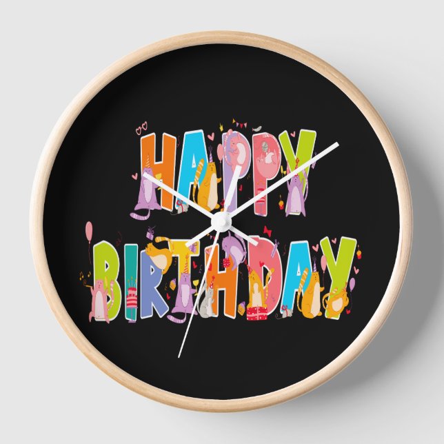 Happy Birthday Funny Cat Lover Bday Celebration Uhr (Vorderseite)